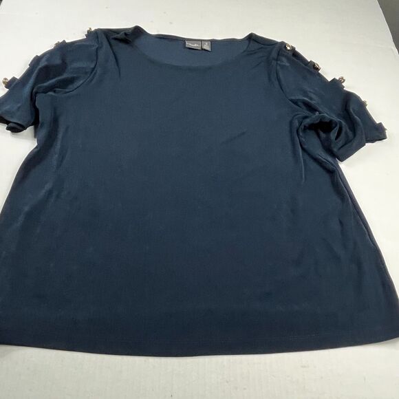 Chicos Travelers Wrinkle Resistant Top Blue Cut Out Sleeve Stretch Blouse 3 XL - Picture 2 of 10